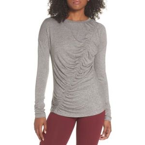 Zella So Graceful Ruched Long Sleeve Tee in Dark Heather Grey Size Large